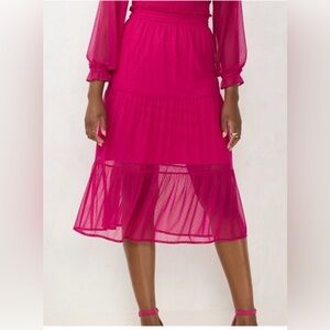 Lauren Conrad Sheer Midi Dress in Bright Fuchsia